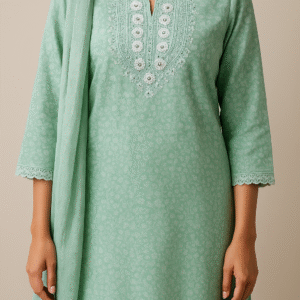 Embroidered Floral Straight Kurti with Lace Sleeves