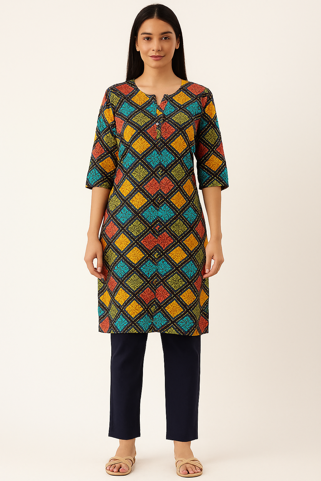 Multicolour Printed Straight Kurti Set for Women – Stylish Daily & Office Wear