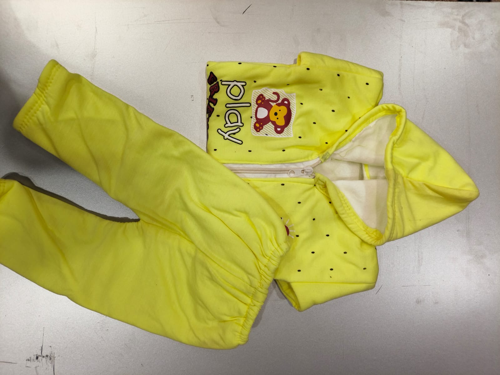 Kids Soft Fleece Hooded Sweatshirt & Pajama Set – Red (Cute Bear & Play Print) - Image 3