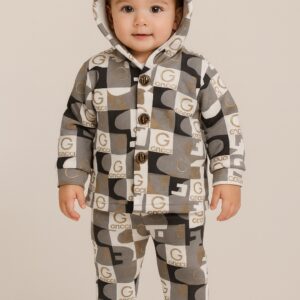 Toddler Boys’ Printed Hooded Sweatshirt & Jogger Set | Soft Winter Tracksuit for Kids